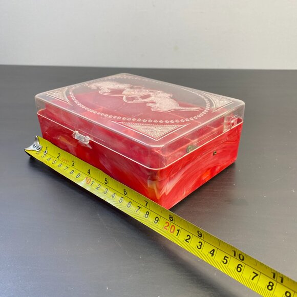 Hommer Mfg Co Hard Plastic Red Kitten Sewing Jewelry Box, Two Kittens on Lid, Co - Picture 5 of 10